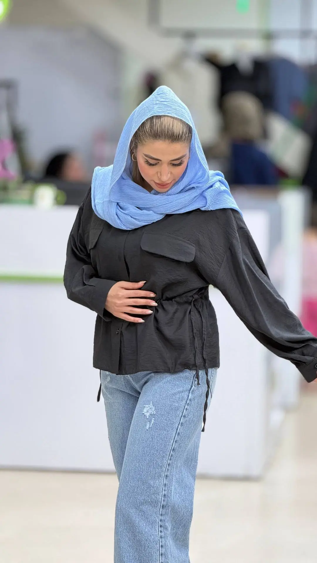 شومیز مودال کمربند دار دو جیب نما